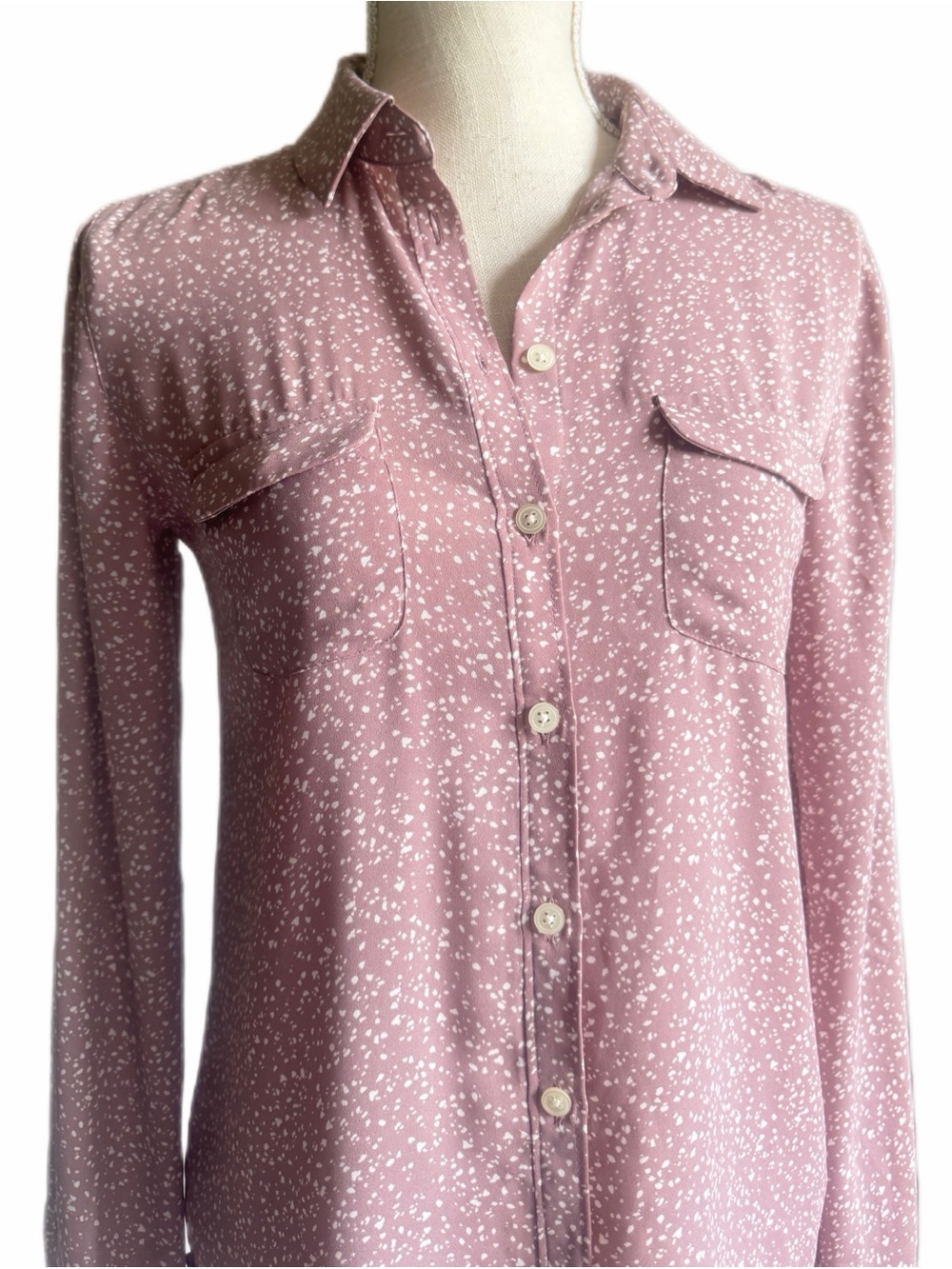 Pink Printed Button-Front Long Sleeve Women's Blouse